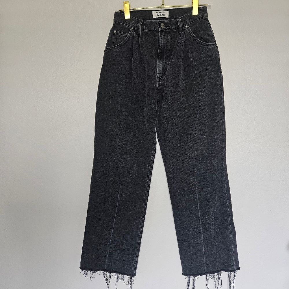 Reformation Jeans Isabelle Pleated Jean Womens 27 Washed Black Denim High Rise